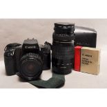 Canon EOS 100 Outfit, with 35-105mm f/4.5 - 5.6, Canon EF 75-300mm f/4 - 5.6 together with a