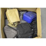 Camera Outfit Cases, a variety of shapes, sizes and maker's together with some camera straps (a