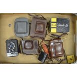 A Box of Cameras, including a boxed Retinette 1A a Retina IIIc in maker's leather case and a Lubitel