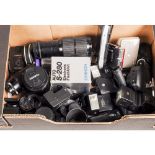 A Tray of Camera Accessories, lenses including Tamron 28-300mm f/3.5-6.3 together with various flash