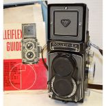 Rolleiflex T TLR Camera, grey, no 2128728 Tessar 75mm f/3.5 shutter sticking, with leather strap and