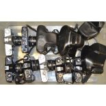 A Tray of Cameras, including a Fujica ST901 SLR with a Fujinon 55mm f/1.6, a black Yashica GTN