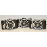 Ihagee Parvola 3x4cm Cameras, two examples, one with a Tessar 5cm f/2.8 lens, one Anastigmat 7cm f/