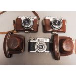 Three Diax Rangefinder Cameras, Diax Ib's (2) one with a Isco Gottingen 50mm f3.5 lens, the other