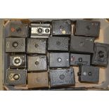 A Tray of Box Cameras, manufacturers including Ensign, Agfa, Coronet and Kodak