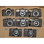 A Tray of KMZ SLR Camera Bodies, all black finish, various models including Zenit EM olympic