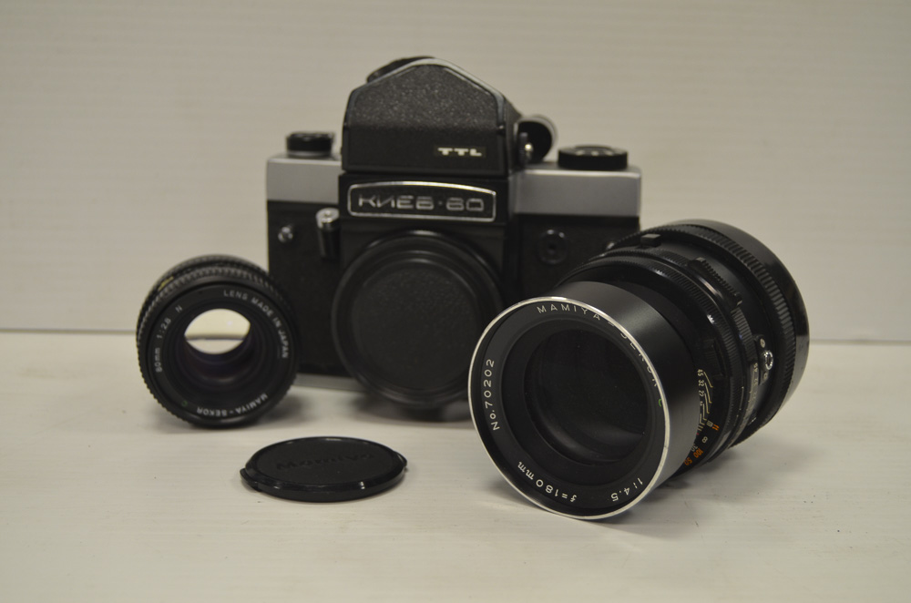 Mamiya Sekor C Lenses, RB67 180mm f/4.5, 645 80mm f/2.8 N lens together with a Kiev 60 TTL camera