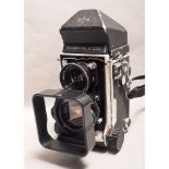 Mamiya C220 TLR Camera, Sekor 80mm f/2.8 lens, Seikosha MX Shutter and prism viewfinder