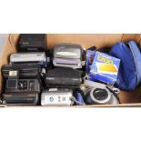 A Tray of Polaroid Cameras, including a Polaroid 1200i, Polaroid Image Elite, Fujifilm instax 200