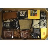 A Tray of Cameras, an assortment of formats and manufacturers, including Agfa, Kodak, Zeiss Ikon and