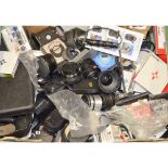 A Tray of Camera Parts and Accessories, including 2 Leitz Motor winders, various lens adapters and