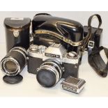 Zeiss Ikon Icarex 35 SLR Camera, in maker's leather case with prism finder and additional waist