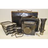 Ica Minimum Palmos Camera, Model 454, with Tessar 12cm f/4.5 in Sands Hunter fitted case, 6.5 x