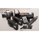 Miranda FM SLR Camera, Auto Miranda 50mm f/1.9 lens together with a pair of Olympus XA2 35mm Compact