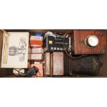 Zenith Model E SLR Camera, in manufacturer's box together with a small wooden enlarger, Agfa slide