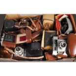A Tray of Vintage Cameras, manufacturers including Agfa, Halina, Zeiss Ikon and others, some box
