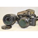 Pentax Super A Outfit, black, body G, with a Pentax-A macro 50mm f/2.8 lens, Pentax A zoom 70-