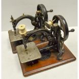 A Willcox & Gibbs Chain Stitch Sewing Machine, on mahogany base, lacking reel holder, together