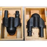 Early Nikon Binoculars Heads, together with the eyepiece attachments in original maker's wooden