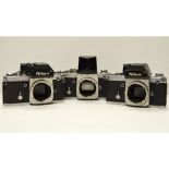 Nikon F2 Photomic SLR Camera Bodies, all chrome finished, Photomic heads on two, one with a DA-1