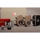 Cine Cameras and Accessories, examples including a Bolex E8, a Bell & Howell double run eight, a