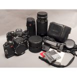 Leica R5 Equipment, two bodies with accessories, a f/4.5 75-200mm Vario Elmar also a Leica 2X