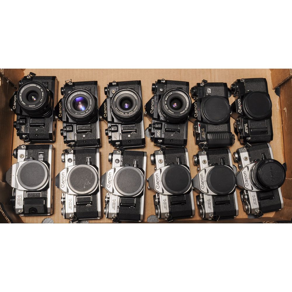 Canon A Series SLR Bodies, A-1, AE-1, AV-1 and AL-1 bodies, some including lenses