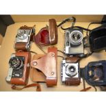 A Tray of Cameras, including a Voigtländer Vito B, a Yashica Minister III and more