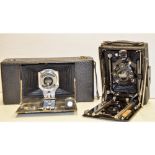 Ica Ideal 246 Folding Camera, circa 1909 9x12cm plates, in Ensign leather carry case together with