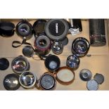 A Tray of Lenses, including a Minolta Rokkor 135mm f/2.8 a Tamron 28-200mm and more