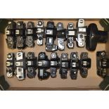 A Tray of SLR Bodies, manufacturers including Nikon, Pentax, Olympus and Mamiya