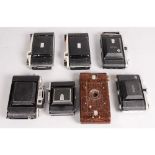 Seven Folding Cameras, including Zeiss Ikon Nettar, Kodak and a Bakelite example