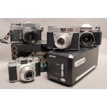 A Box of 35mm Cameras, Kodak and Franka Werke Rangefinder examples together with a Miranda EE-2 SLR,