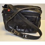 Leitz Camera Bag, black leather shoulder bag, double zip opening main compartment with dividers
