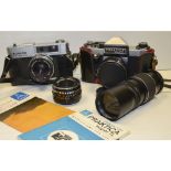 A Pair of 35mm Cameras, a Praktica Super TL SLR with a Jena Tessar 50mm f/2.8 and a Optomax 200mm