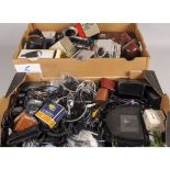 Various Camera Accessories, including filters, lens hoods, flash and sync equipment, lens cases