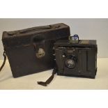 Goerz Anschutz Strut Folding Camera, 125mm f/4.5 Celon lens, 3 x 4", working shutter, with 3 DDSs in