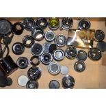 A Tray of Lenses, manufacturers including Tamron, Yashica and Zeiss Jena