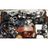 A Tray of SLR Camera Bodies, manufacturer's including Canon, Pracktica Pentax Olympus and more