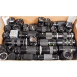 A Tray of Assorted Lenses, zoom and prime lenses, manufacturers including Sigma, Canon, Pentax and