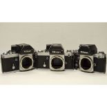 Nikon F2 Photomic SLR Camera Bodies, 3 examples all chrome finish, varying signs of use