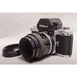 Nikon F2AS Photomic, chrome finish, with Micro Nikkor 55mm f/3.5 lens together with a Nikon HN-3