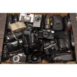 A Tray of Cameras, mostly compact examples either 35mm or APS-C from Nikon, Canon, Rollei,