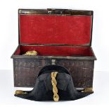 A Royal Naval cased Cocked Hat & Epaulettes, by Gieves Ltd, having gilt work to all three, both