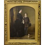 Victorian School, genre study oil on card, a portrait study in mourning of young mother and
