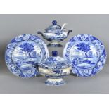A pair of Spode blue and white tureens and covers, both af together with a pair of blue and white