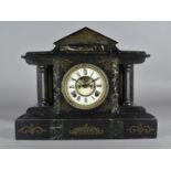 An American ansonia slate mantel clock, of architectural shape with marble decoration, white