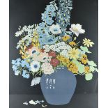 An art deco screen print, still life vase of flowers, signed indistinctly verso, 74 cm x 61 cm