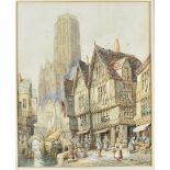 Continental School, two watercolours, continental street scenes comprising H Schafer Morlaix France,