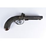 A 19th Century double barrelled pistol, having percussion cap action, leading to two octagonal